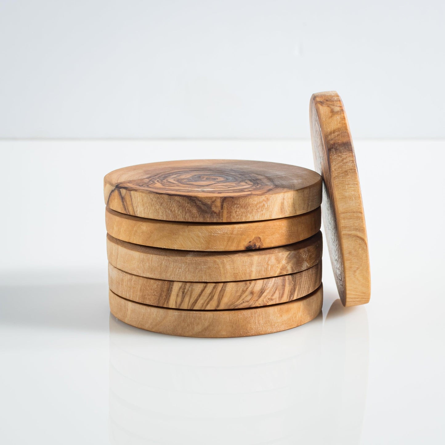 Ensemble de Sous-Verres en Bois d'Olivier avec Porte-Sous-Verres