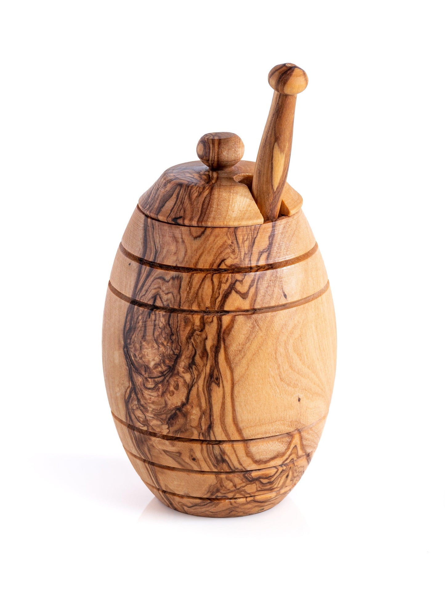 Pot à Miel en Bois d'Olivier avec Cuillère et Couvercle