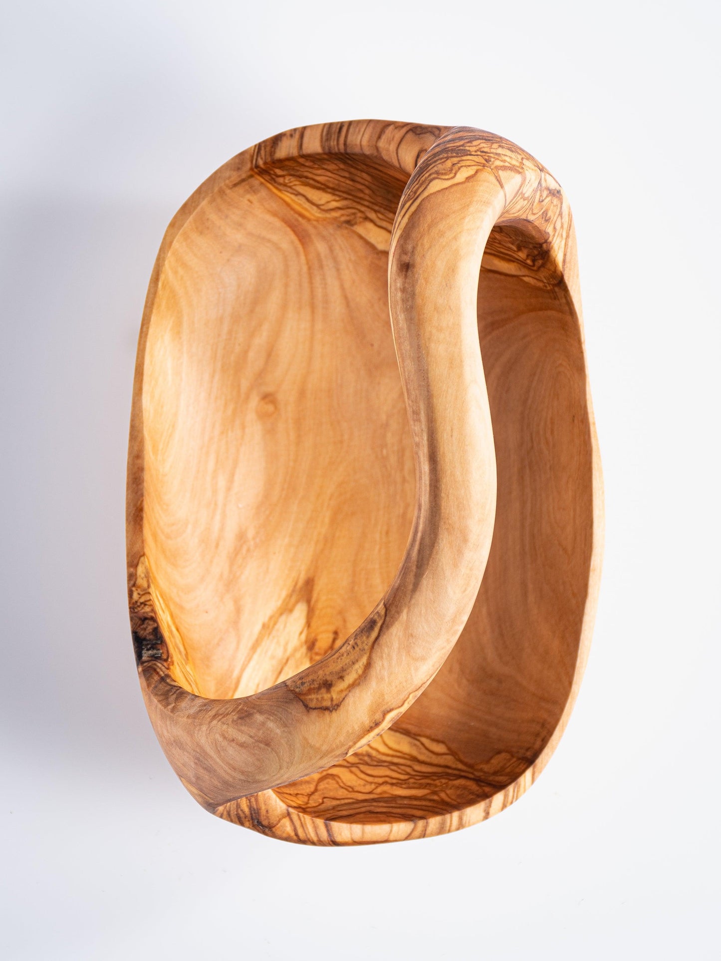 Panier de Décoration Rustique en Bois d'Olivier Avec Poignée