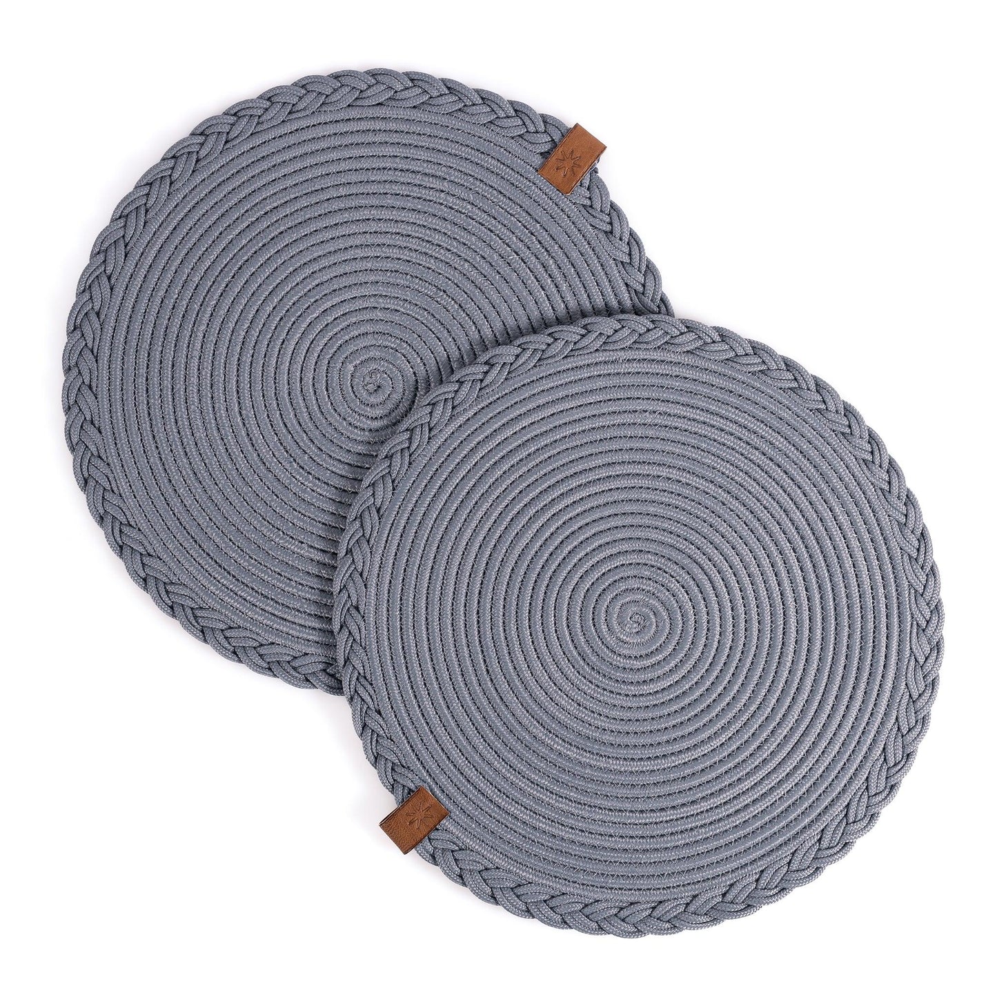 Lot de 2 Sets de Table Ronds en Coton de 32 cm avec Bord Tressé