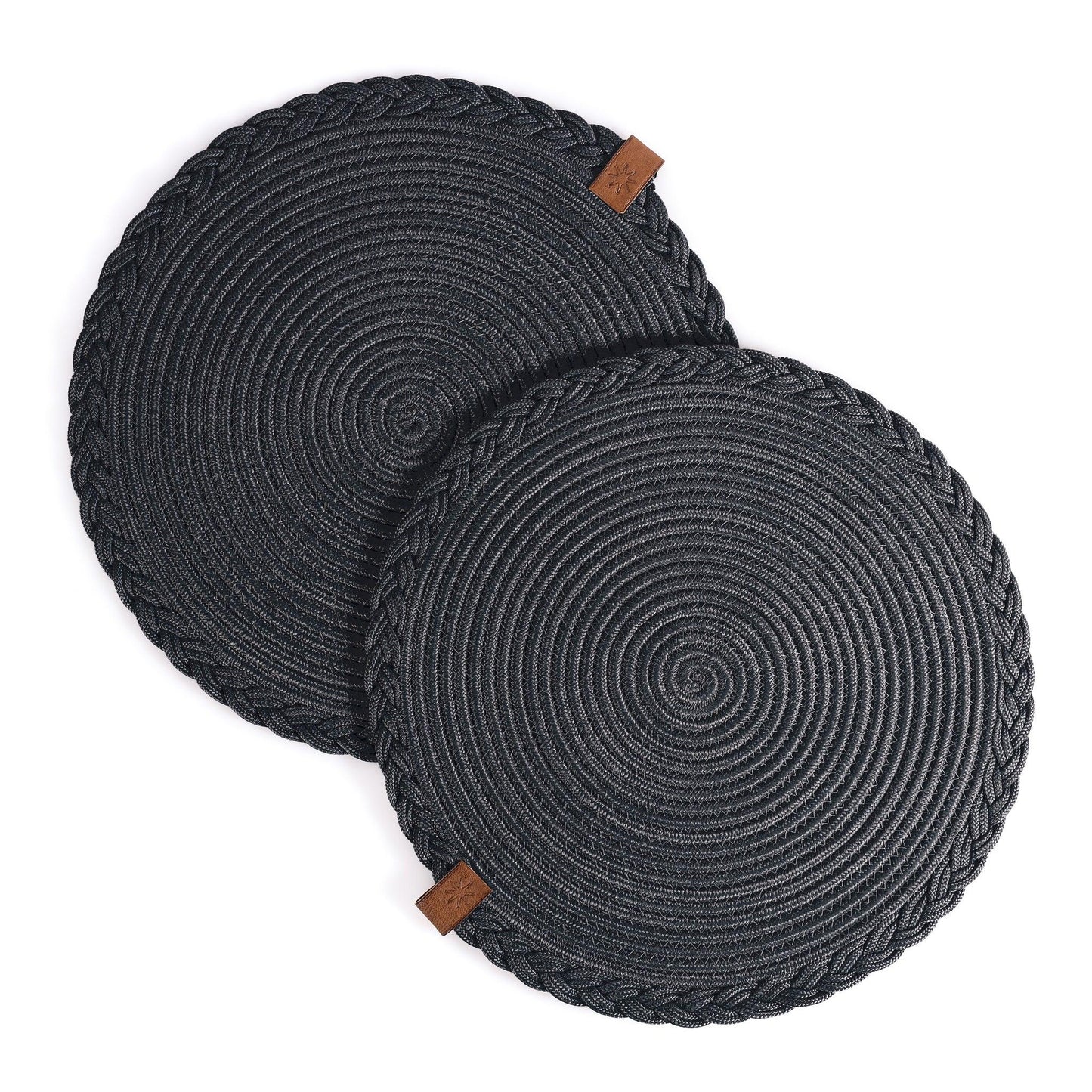 Lot de 2 Sets de Table Ronds en Coton de 32 cm avec Bord Tressé