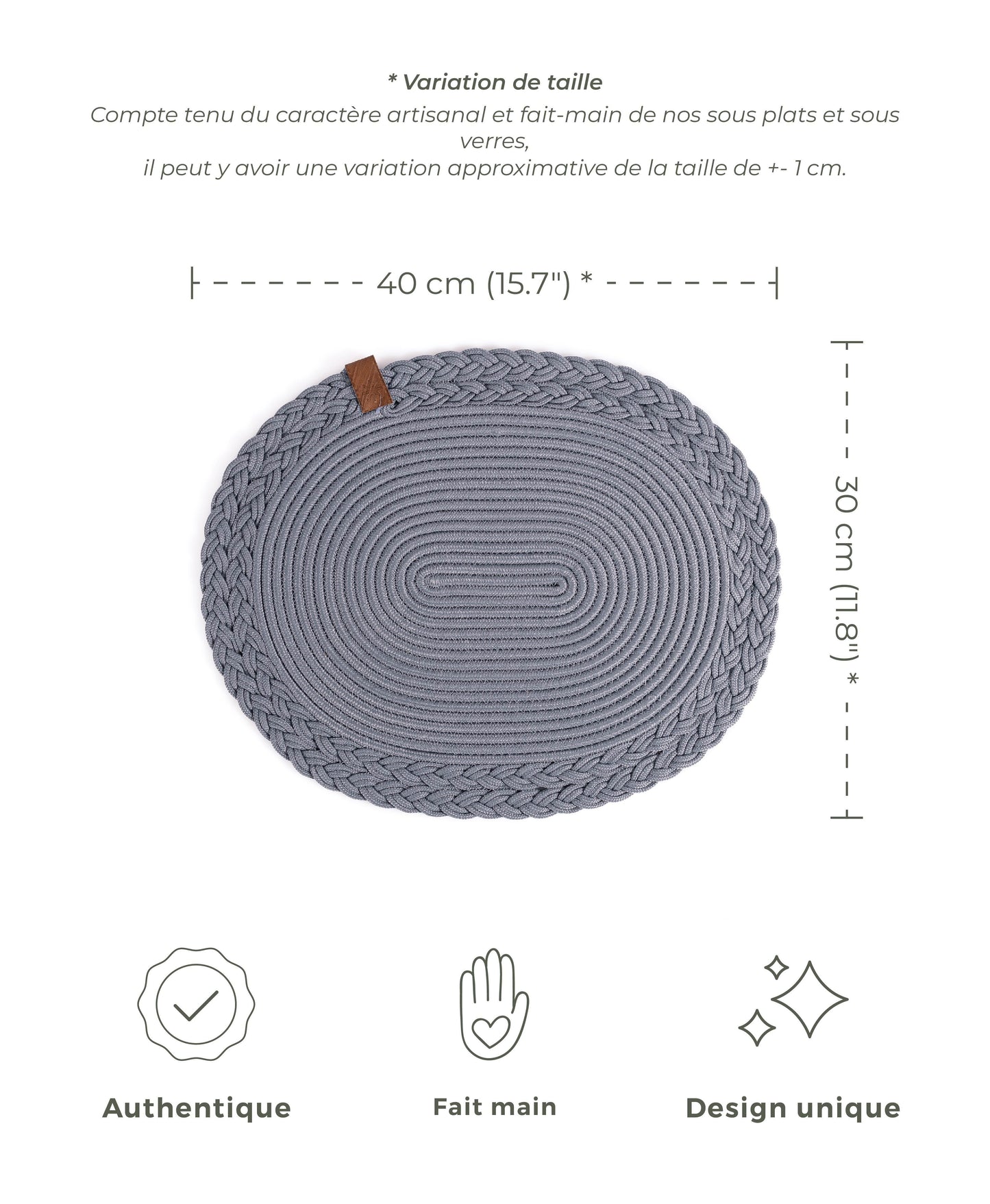 Set de Table Ovale en Coton de 30x40 cm avec Bord Tressé