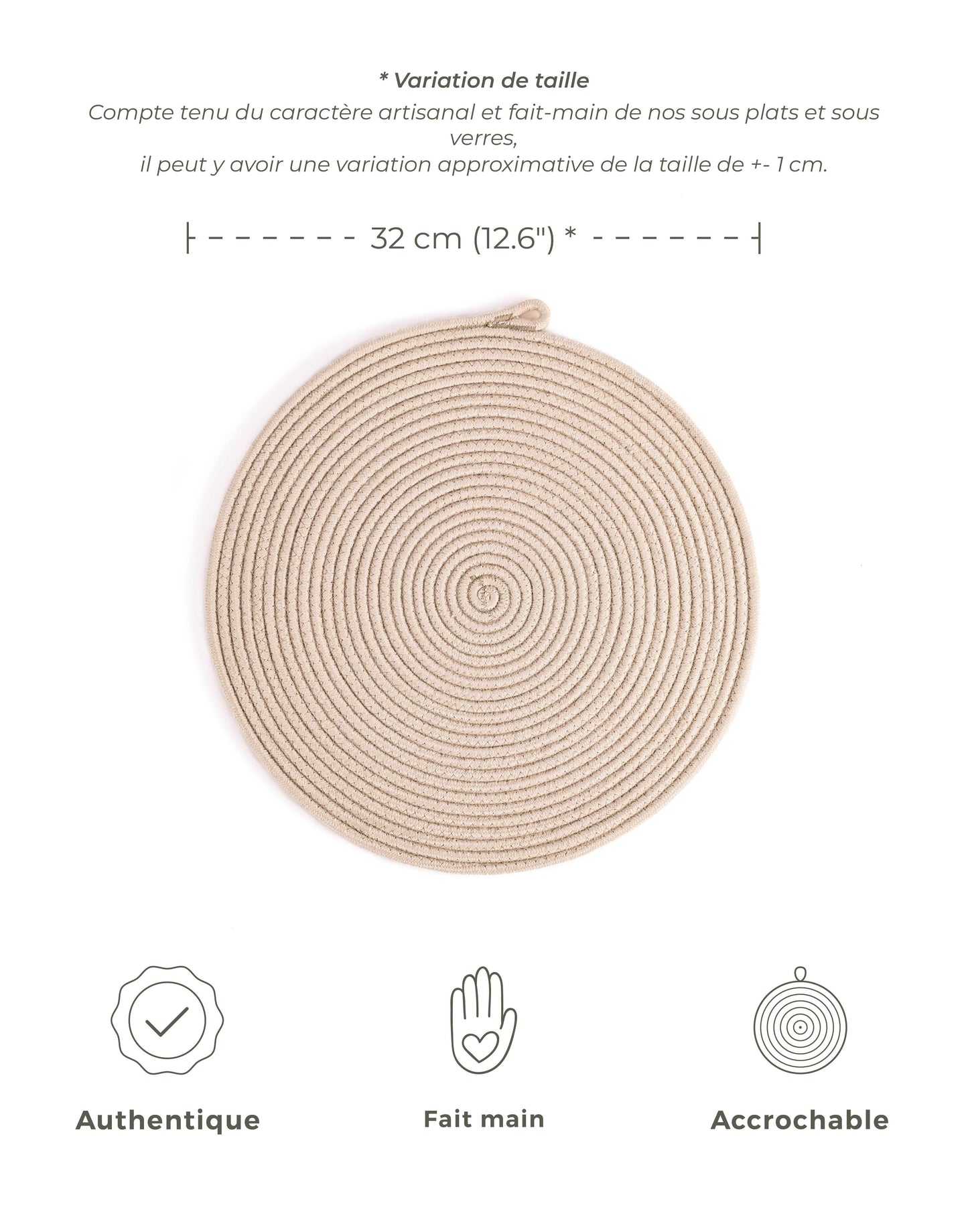 Lot de 2 Sets de Table Beiges DARIDO 32cm - Mélange de Coton, Chic et Durable