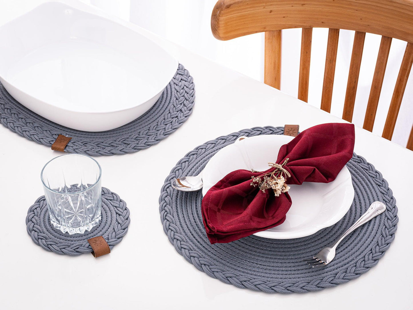 Set de Table Ovale en Coton de 30x40 cm avec Bord Tressé
