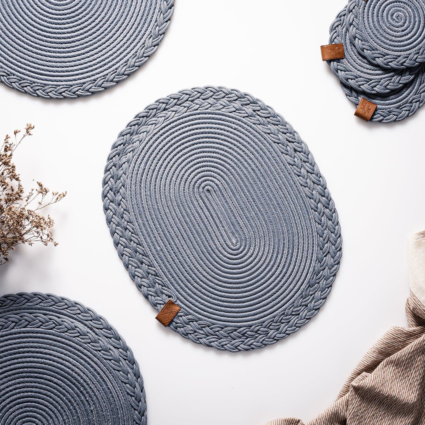Set de Table Ovale en Coton de 30x40 cm avec Bord Tressé