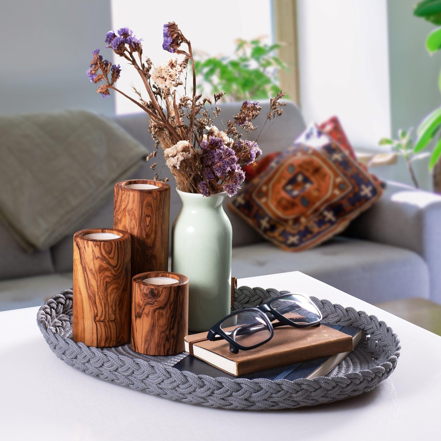 Set de Table Ovale en Coton de 30x40 cm avec Bord Tressé