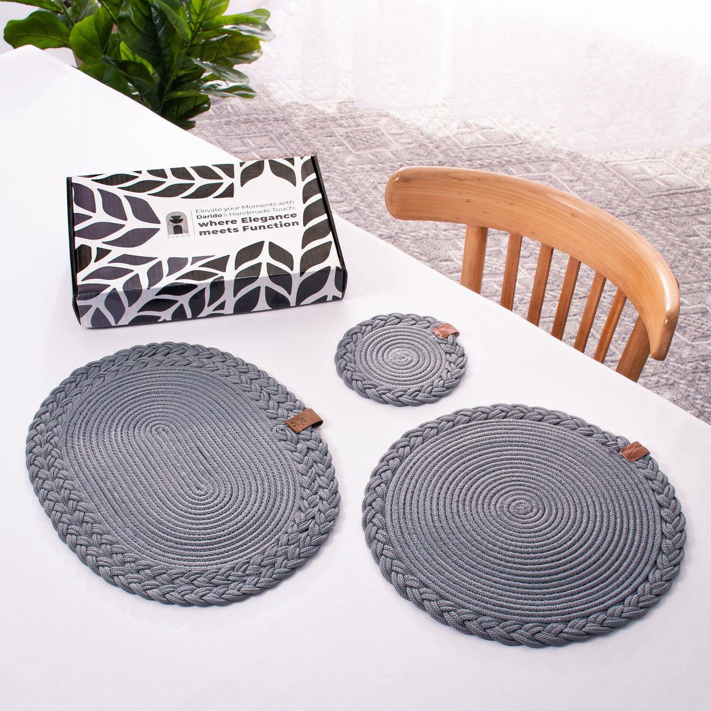 Set de Table Ovale en Coton de 30x40 cm avec Bord Tressé