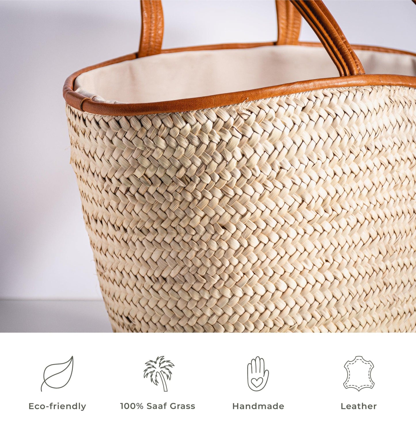 Sac de Shopping Large en Palmier Nain avec détails en Cuir