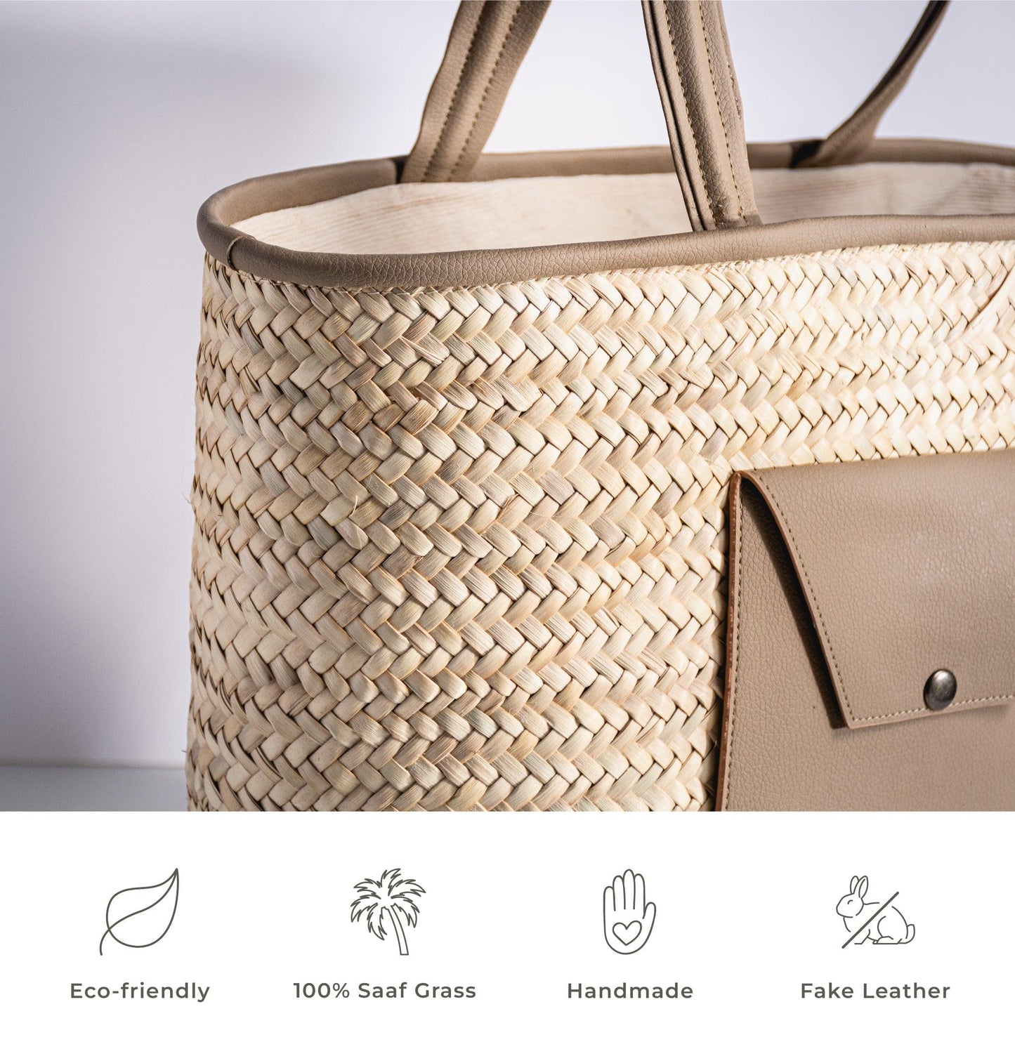Sac de Shopping en palmier nain Tunisien avec Poche en Cuir Synthétique Haut de Gamme