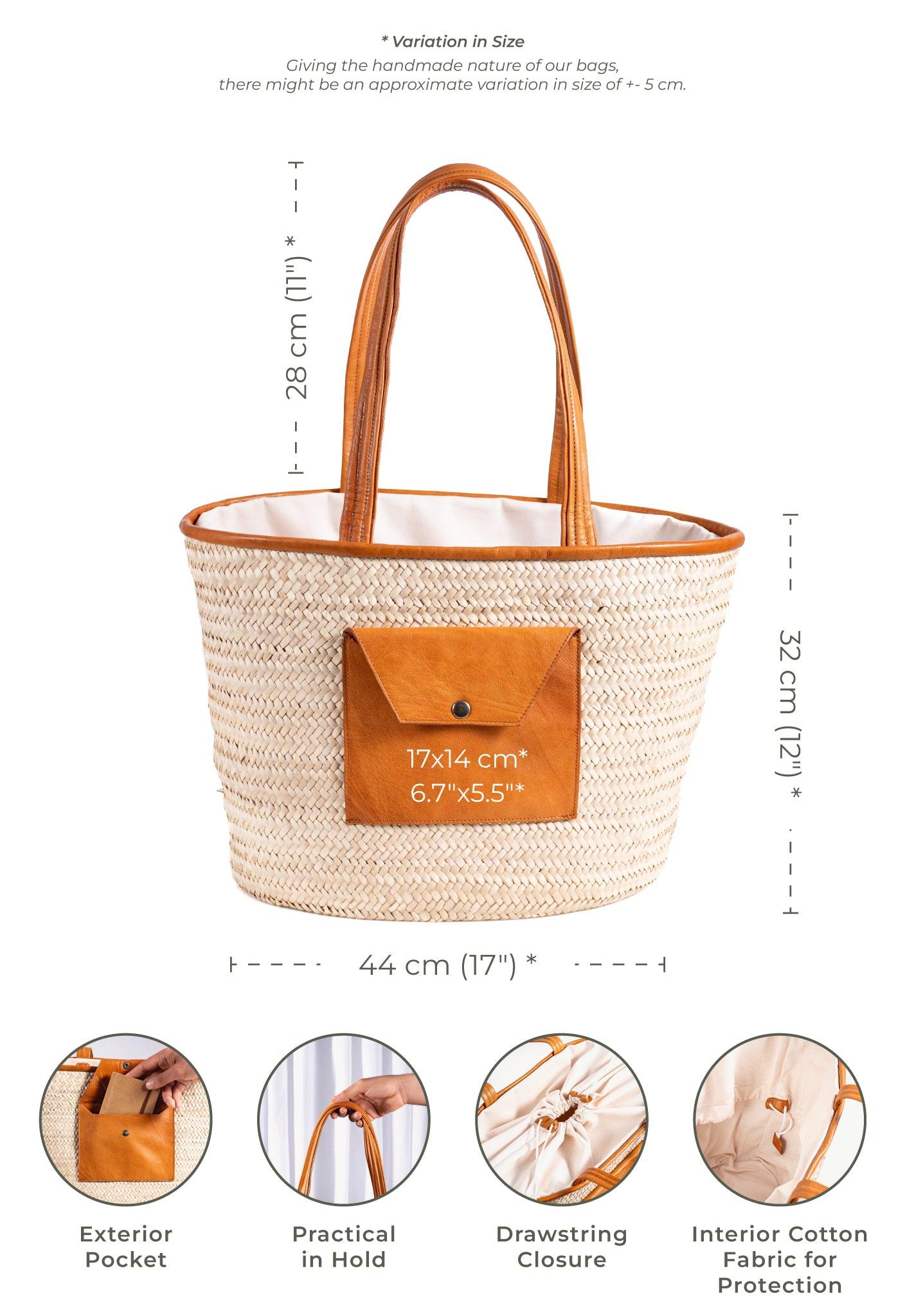 Sac de Shopping Large en Palmier Nain avec Poche en Cuir