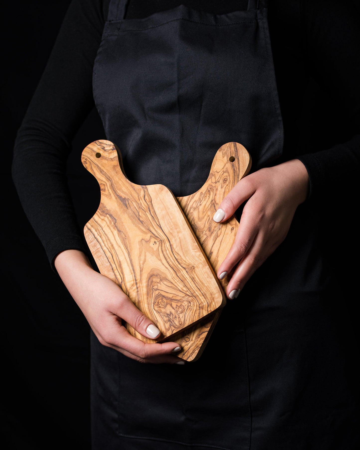 Lot de 2 planches en bois d'olivier avec poignée - 29x14 cm