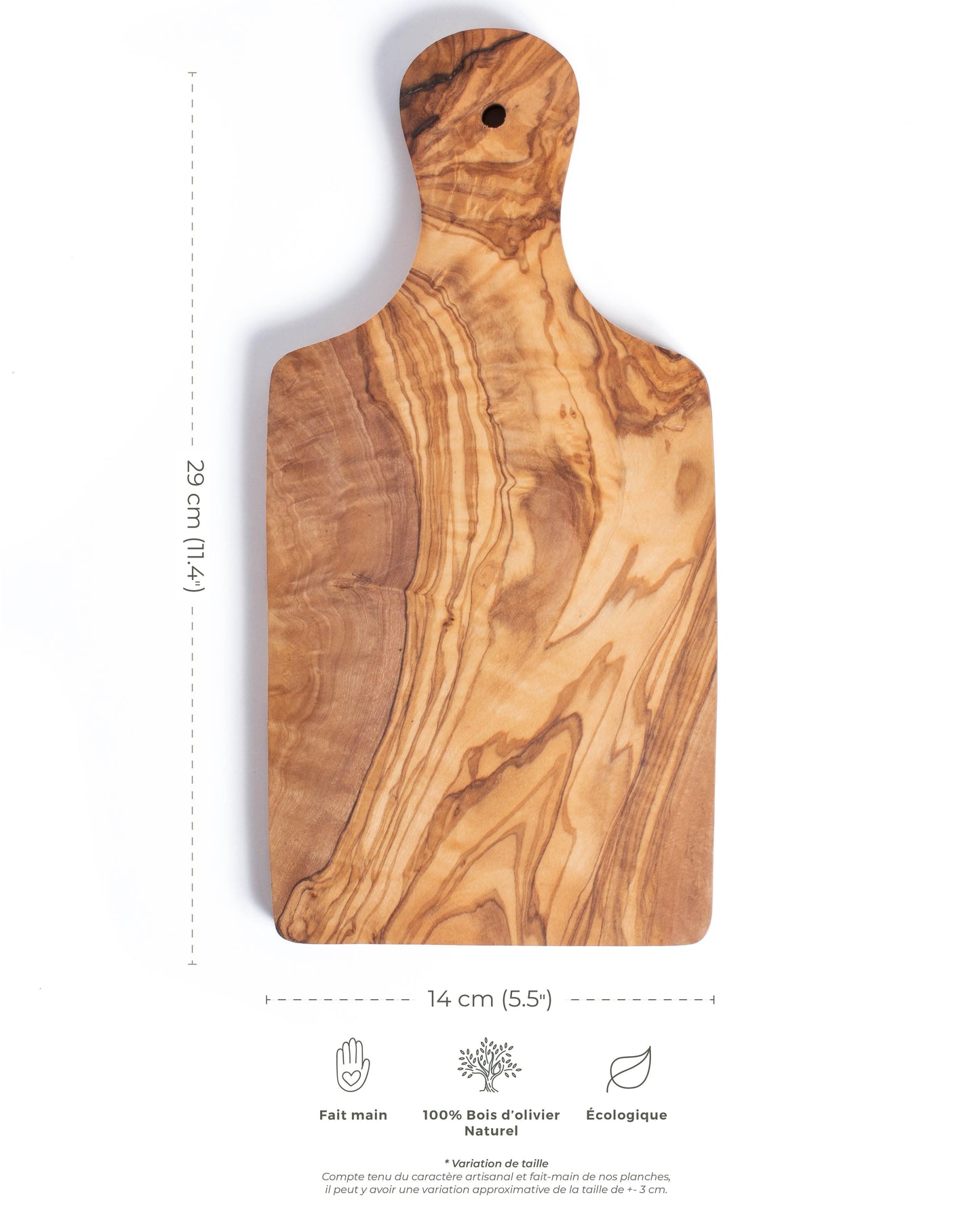 Lot de 2 planches en bois d'olivier avec poignée - 29x14 cm