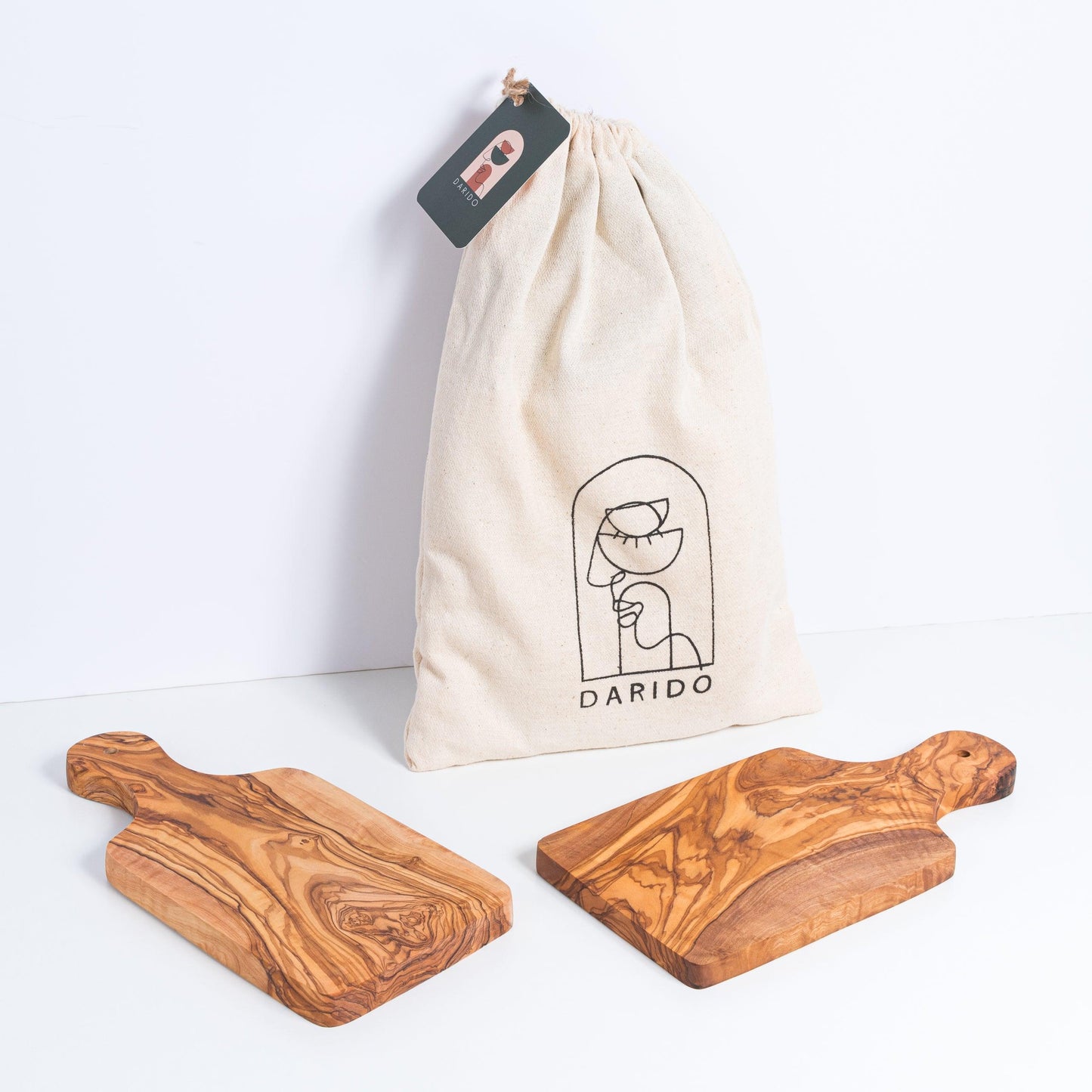 Lot de 2 planches en bois d'olivier avec poignée - 29x14 cm