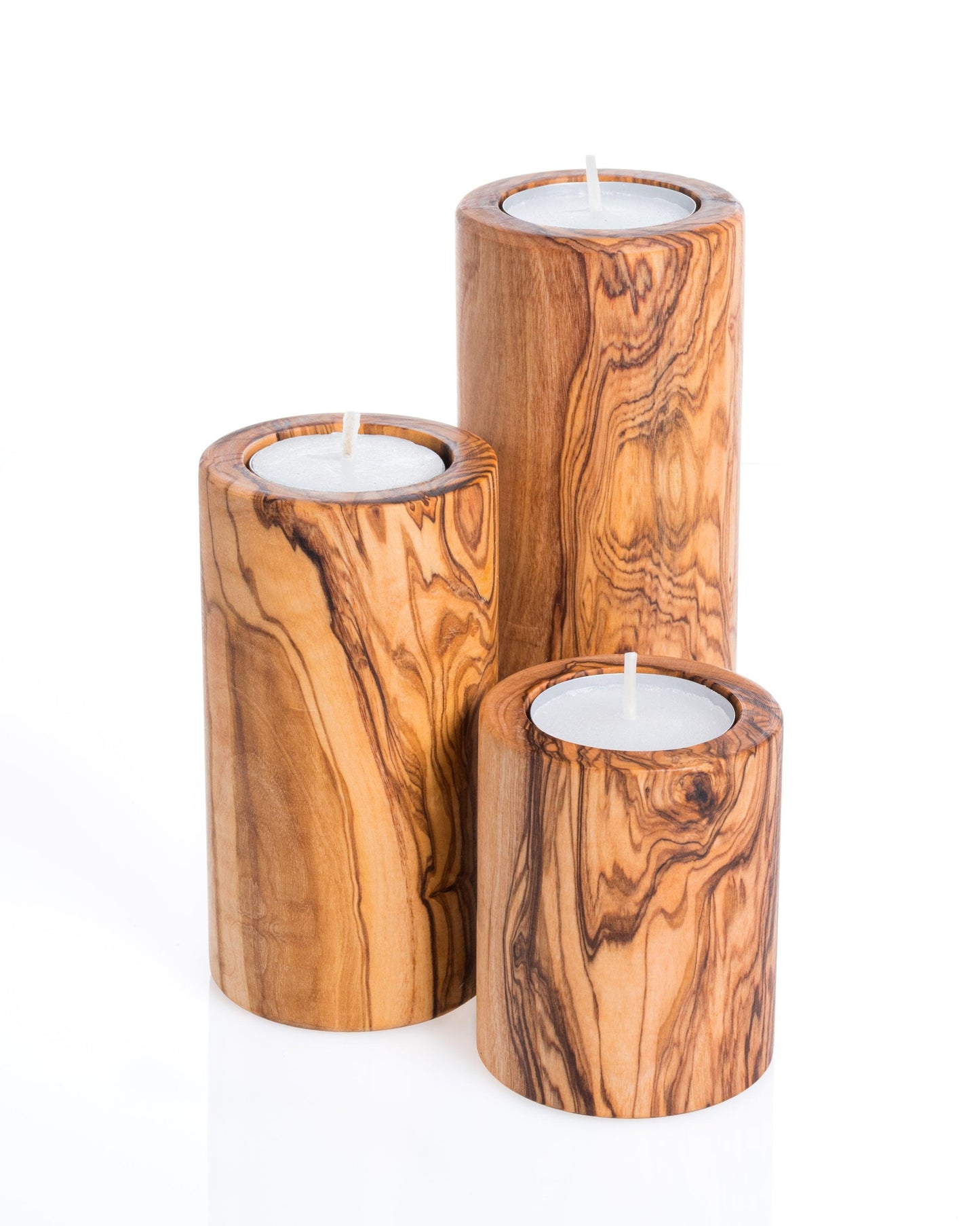 Lot de 3 Porte-Bougies Cylindriques en Bois d’Olivier – Support à Bougie Naturel et Écologique – Décoration Moderne et Durable