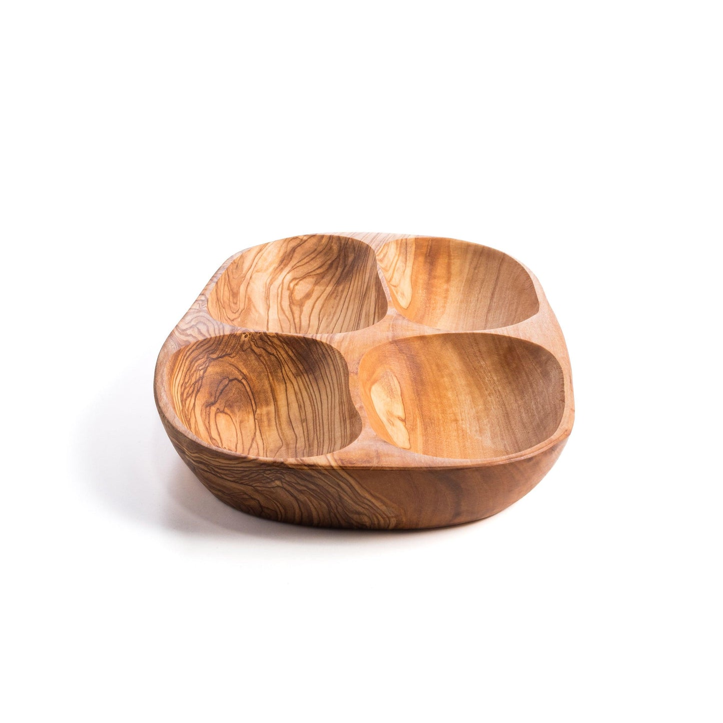 Assiette à snacks en bois d'olivier à 4 compartiments