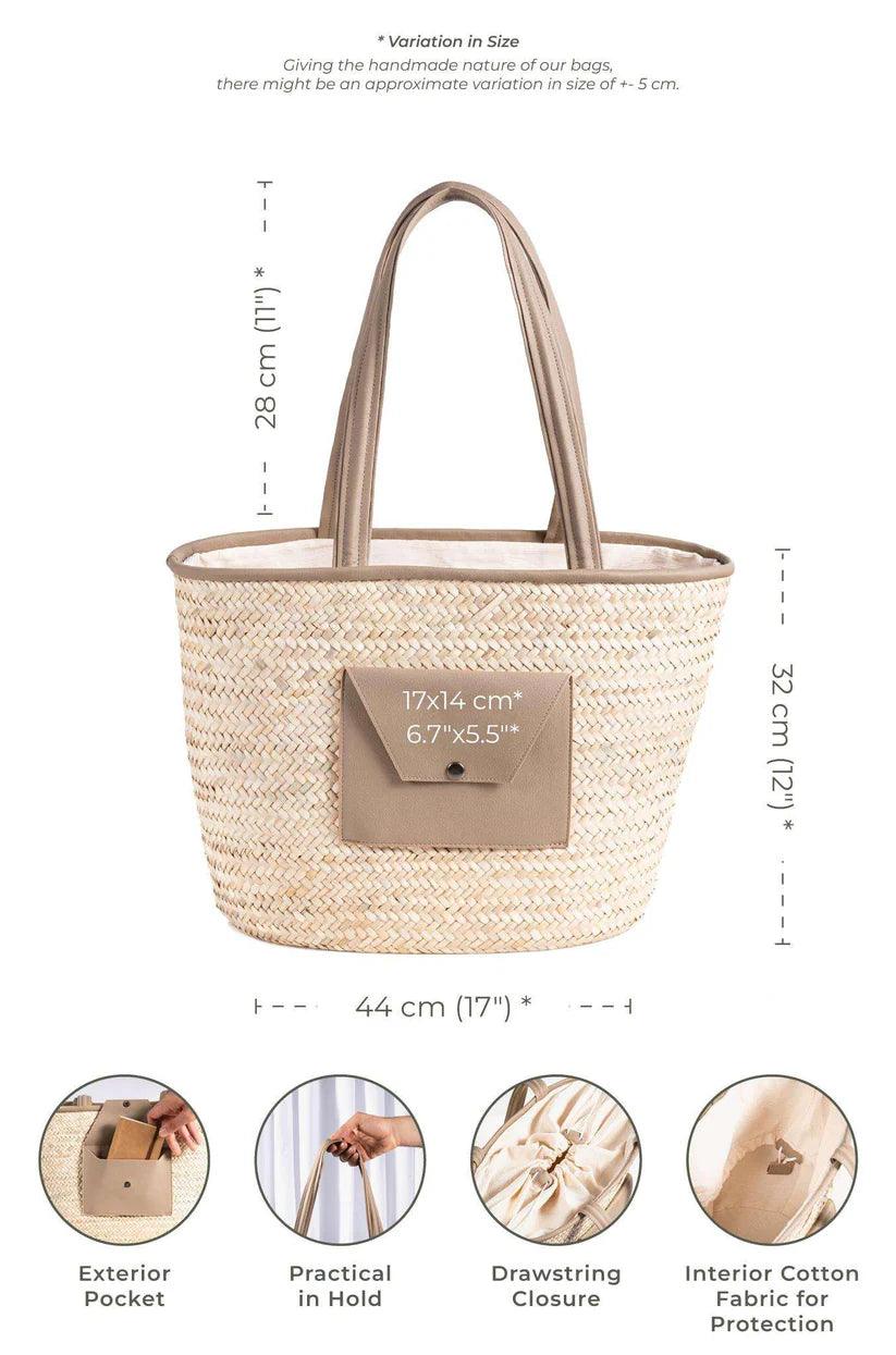 Sac de Shopping en palmier nain Tunisien avec Poche en Cuir Synthétique Haut de Gamme