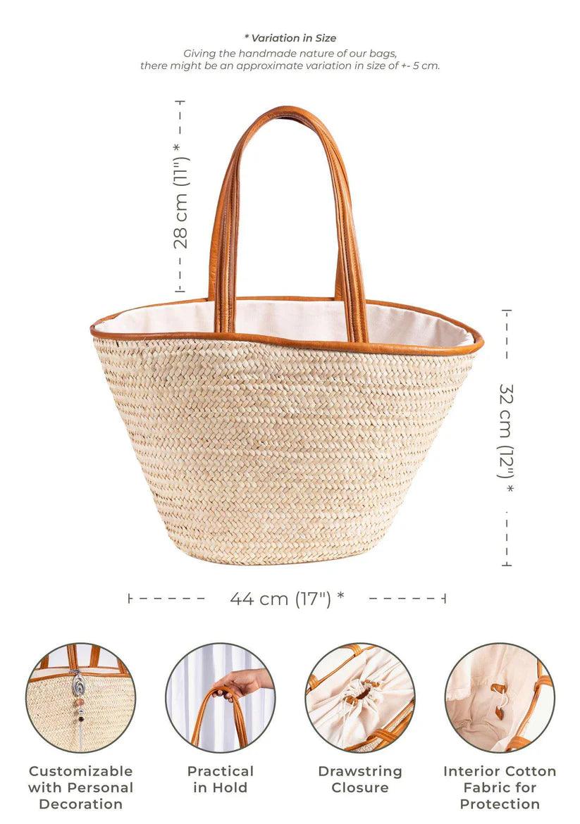 Sac de Shopping Large en Palmier Nain avec détails en Cuir