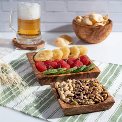 Lot de 2 assiettes à snacks carrées en bois d'olivier