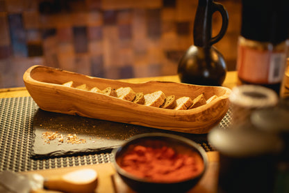 Service de Pain et de Fruits Rustique en Bois d'Olivier