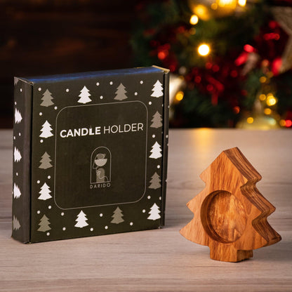 Porte-Bougie en Bois d’Olivier en Forme de Sapin – Décoration de Noël Artisanale – Idée Cadeau Naturelle et Écologique