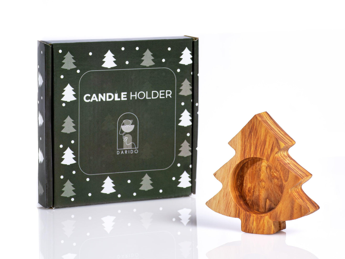 Porte-Bougie en Bois d’Olivier en Forme de Sapin – Décoration de Noël Artisanale – Idée Cadeau Naturelle et Écologique