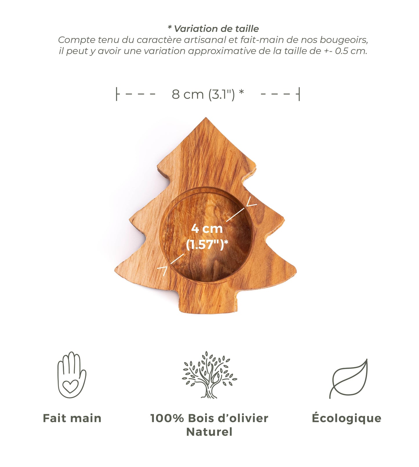 Porte-Bougie en Bois d’Olivier en Forme de Sapin – Décoration de Noël Artisanale – Idée Cadeau Naturelle et Écologique