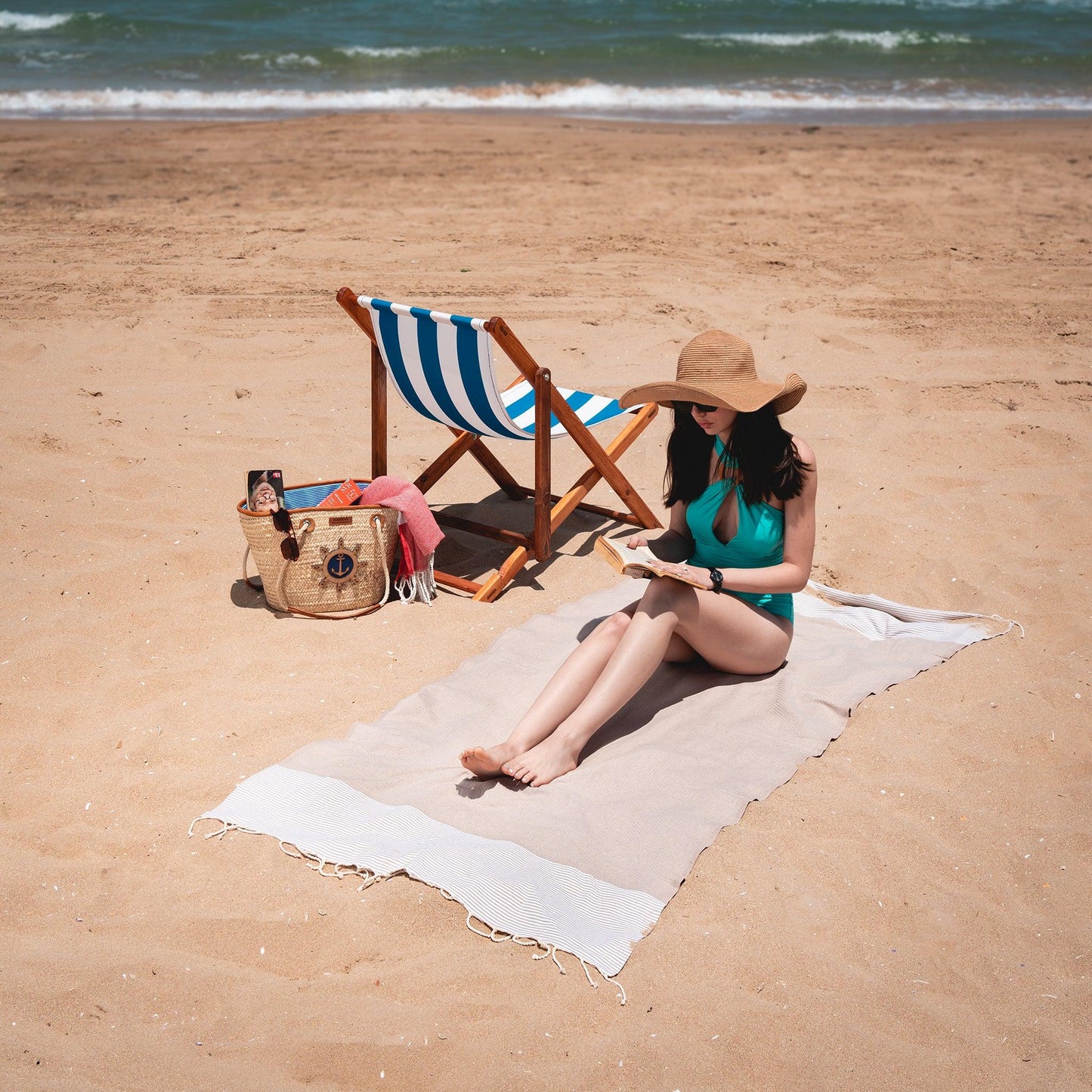 Serviette de Plage XXL Nid d'Abeille en Coton - Absorbante, Séchage Rapide et Multi-Usage