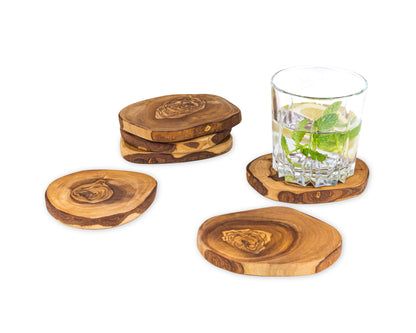 Ensemble de sous-verres rustiques en bois d'olivier