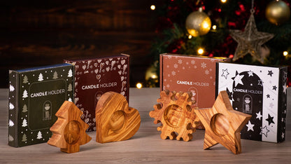 Porte-Bougie en Bois d’Olivier en Forme de Sapin – Décoration de Noël Artisanale – Idée Cadeau Naturelle et Écologique