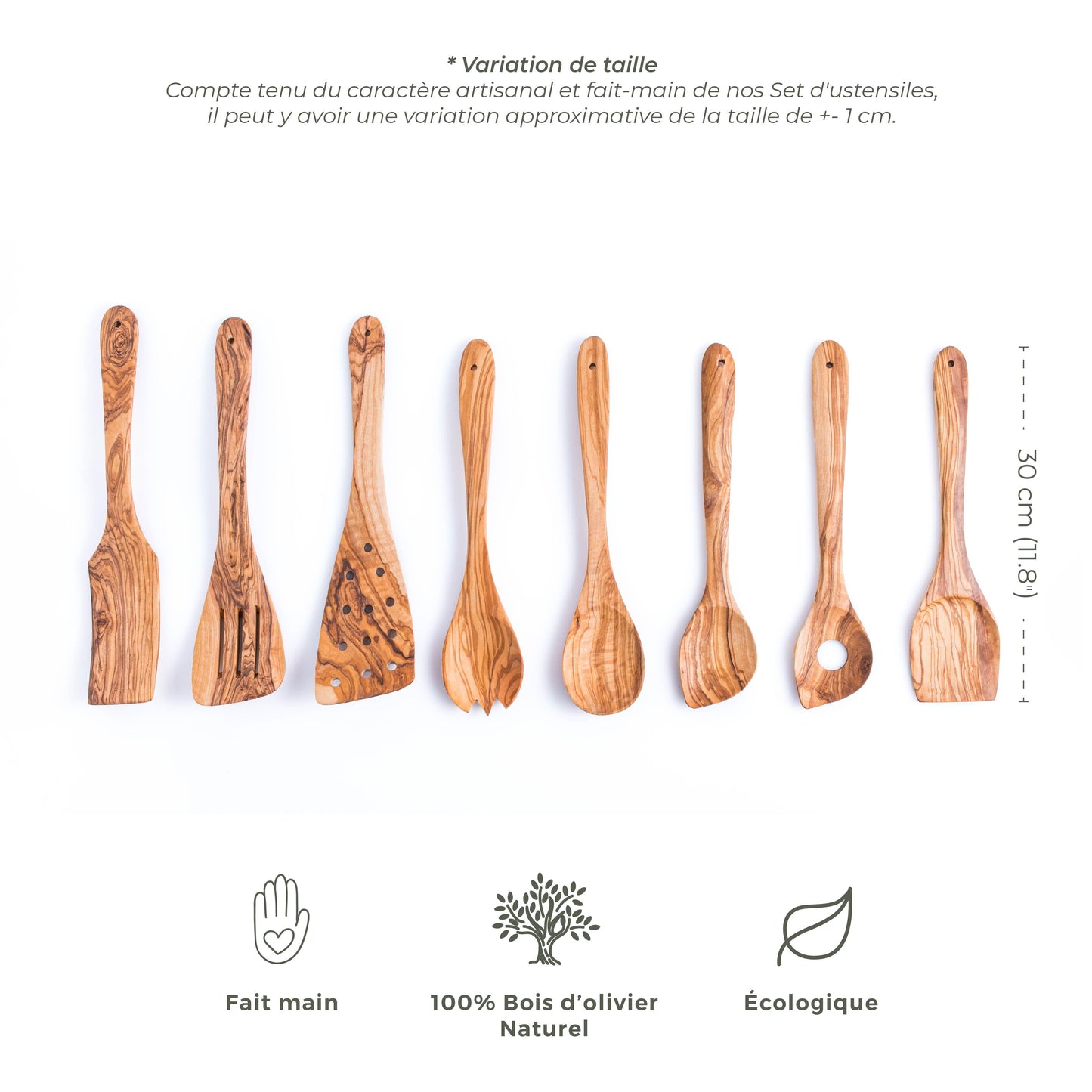 Set de 8 Ustensiles en Bois d'Olivier